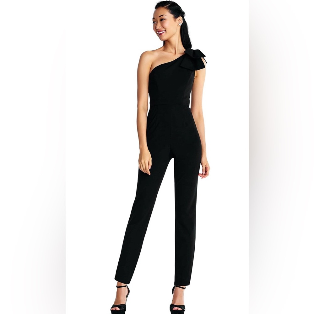 Adrianna Papell Black One-Shoulder Bow Jumpsuit